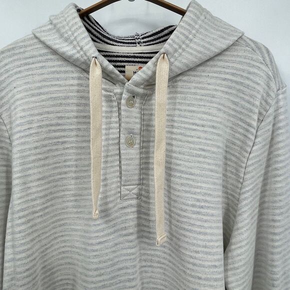 Marine Layer Gray White Striped Drawstring Montecito Beach Hoodie Size Large - Picture 2 of 10